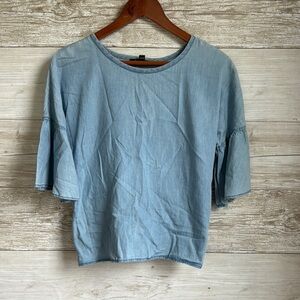 Express Denim Ruffle Short Sleeve Shirt Size Small
